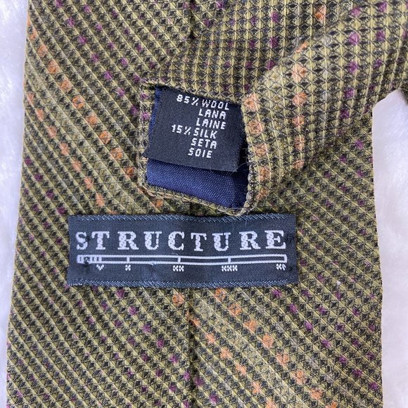 Structure Men's Tie Wool Silk Blend Earth tone small lines stripes - Picture 5 of 5